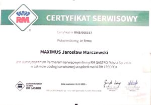 maximus certyfikat serwisowy RM gastro